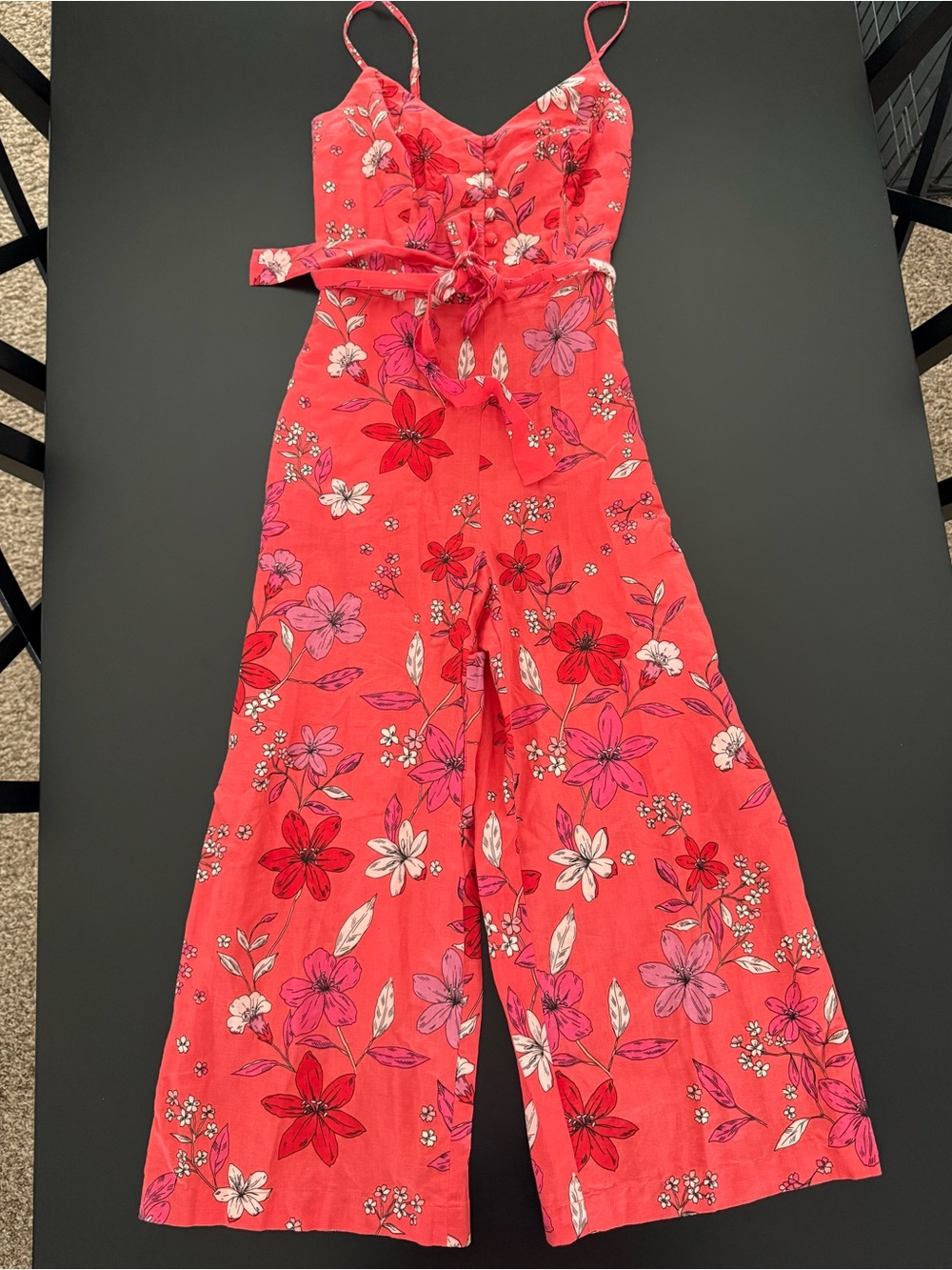 Banana Republic Coral Floral Wide-Leg Jumpsuit with Tie Waist